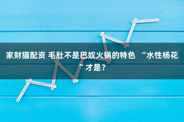 家财猫配资 毛肚不是巴奴火锅的特色 “水性杨花”才是?